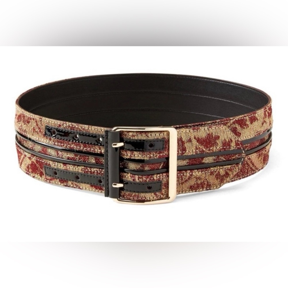 Wide Women’s Waist Belt in Red and Brown with Gold Buckle